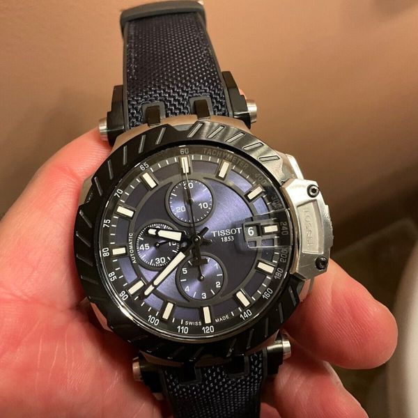 TISSOT SWISS MADE T RACE AUTO CHRONO REF T115427A BLUE DIAL W BOX ...