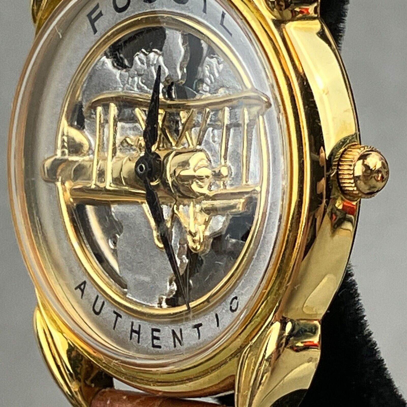 Fossil Limited Edition Biplane Plane Gold Tone Skeleton Aviation 