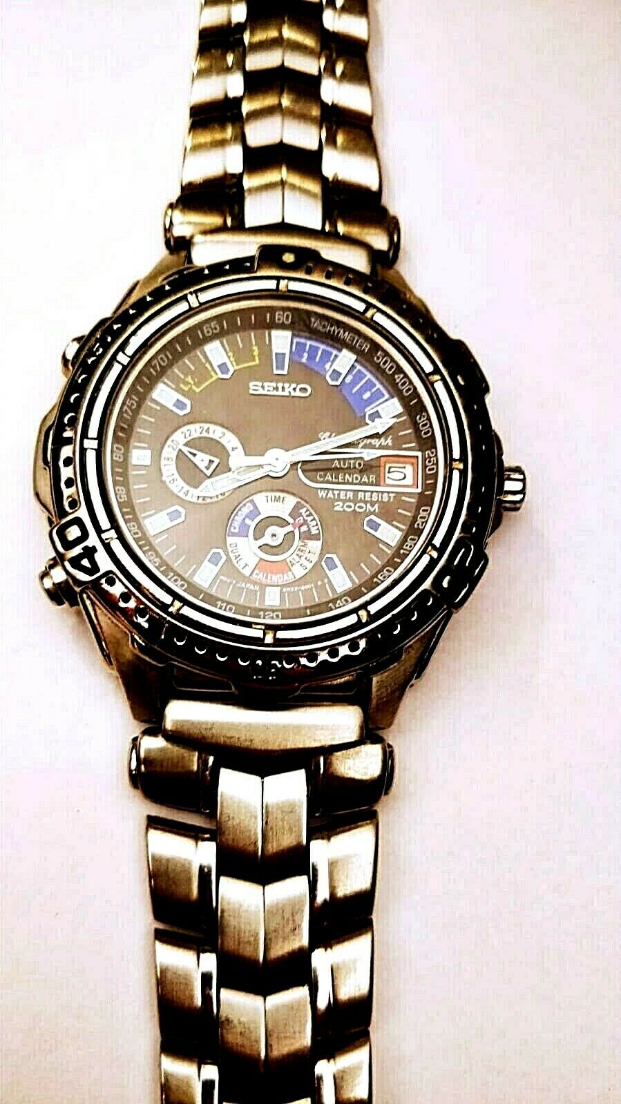 SEIKO 6M23 6000 AUTO CALENDAR Chrono Alarm Dual Time Men s Watch