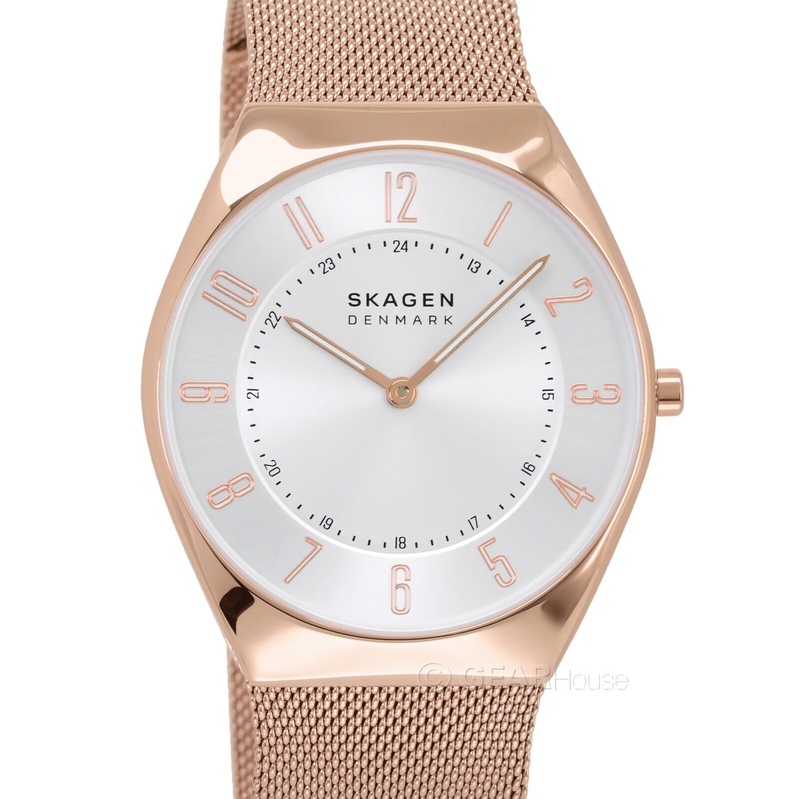 SKAGEN Mens Grenen Ultra Slim Rose Gold Dress Watch Silver Dial