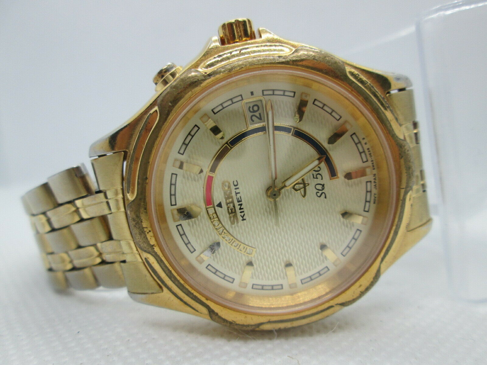 SEIKO KINETIC SQ50 5M42-0C40 DATE GOLDPLATED QUARTZ MENSWATCH