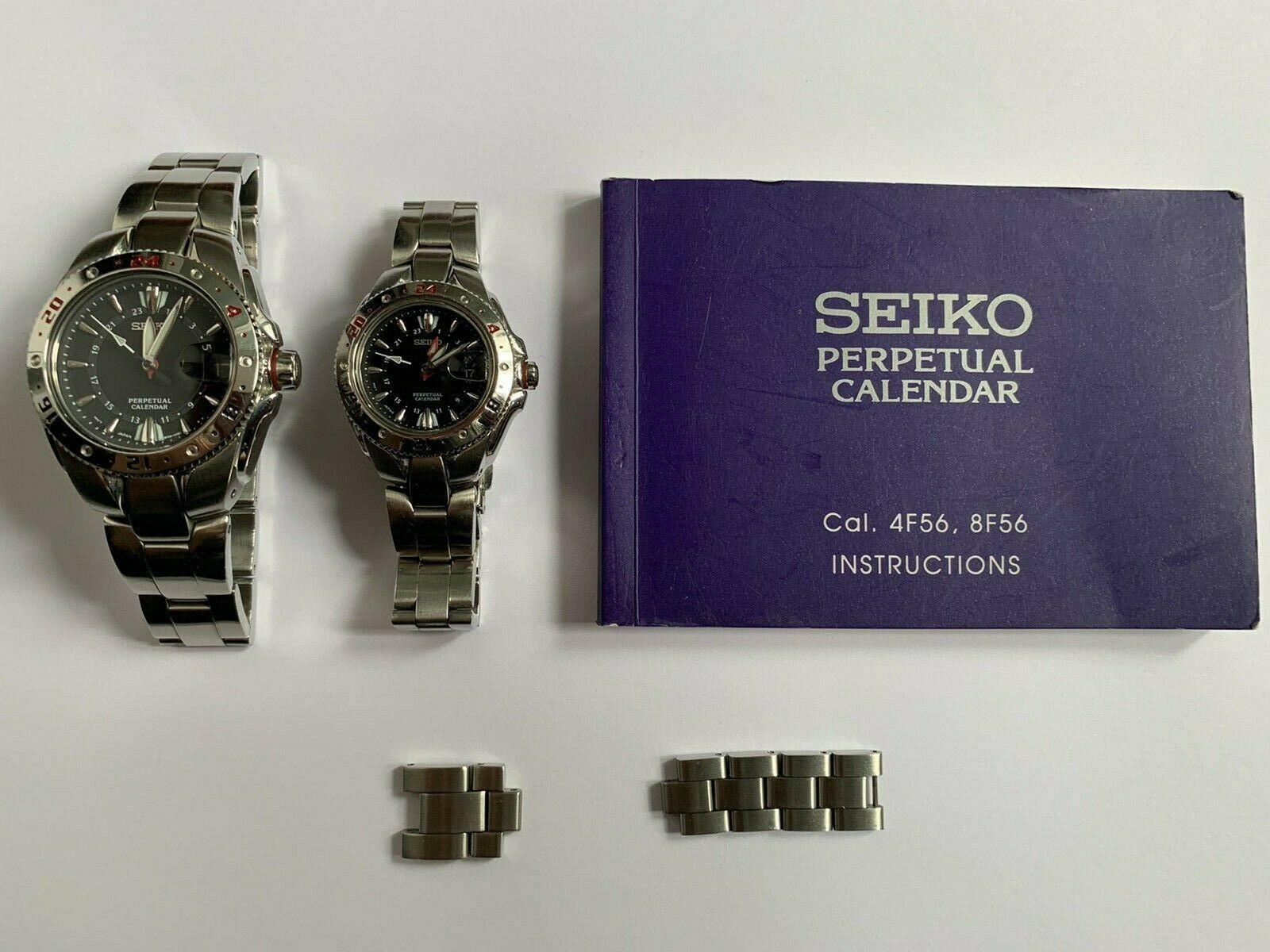 SEIKO GMT Perpetual Calendar Watch Set 8F56 0050 4F56 0010 Mens