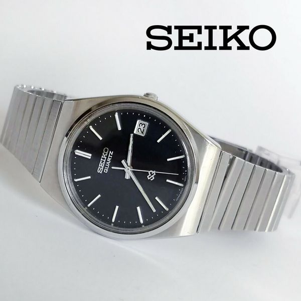 Vintage 1982 Seiko 8222-8000 men's quartz watch black dial date stainless  steel | WatchCharts