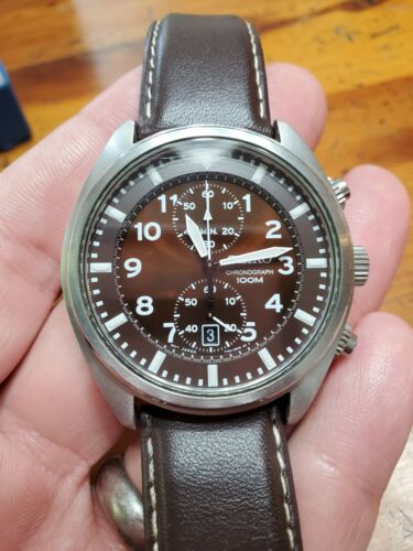 Seiko Snn241 Brown Military Style Chronograph 100m snzg bracelet