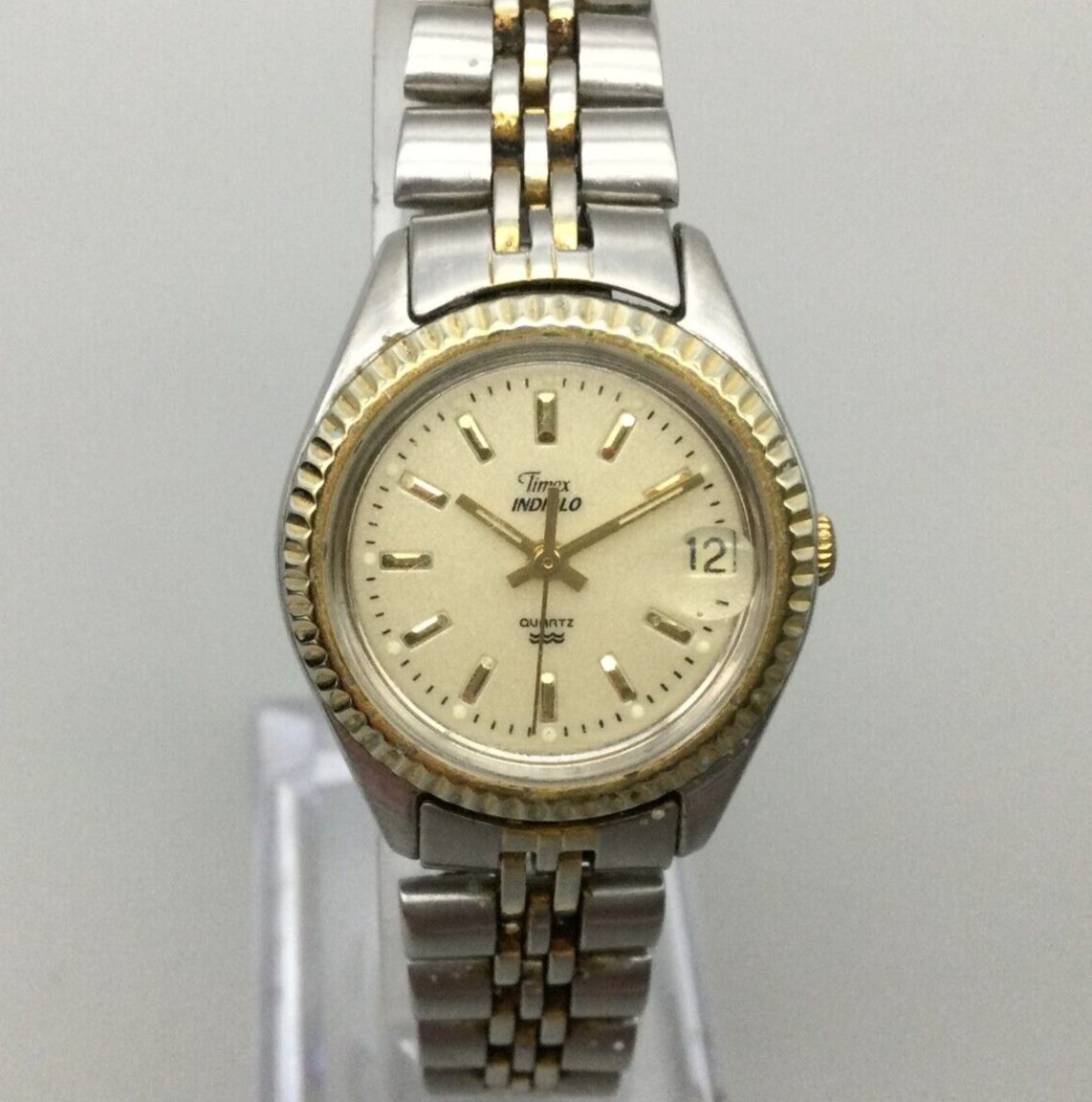 Vintage Timex Indiglo Watch Women Gold Silver Tone Date 1997 New