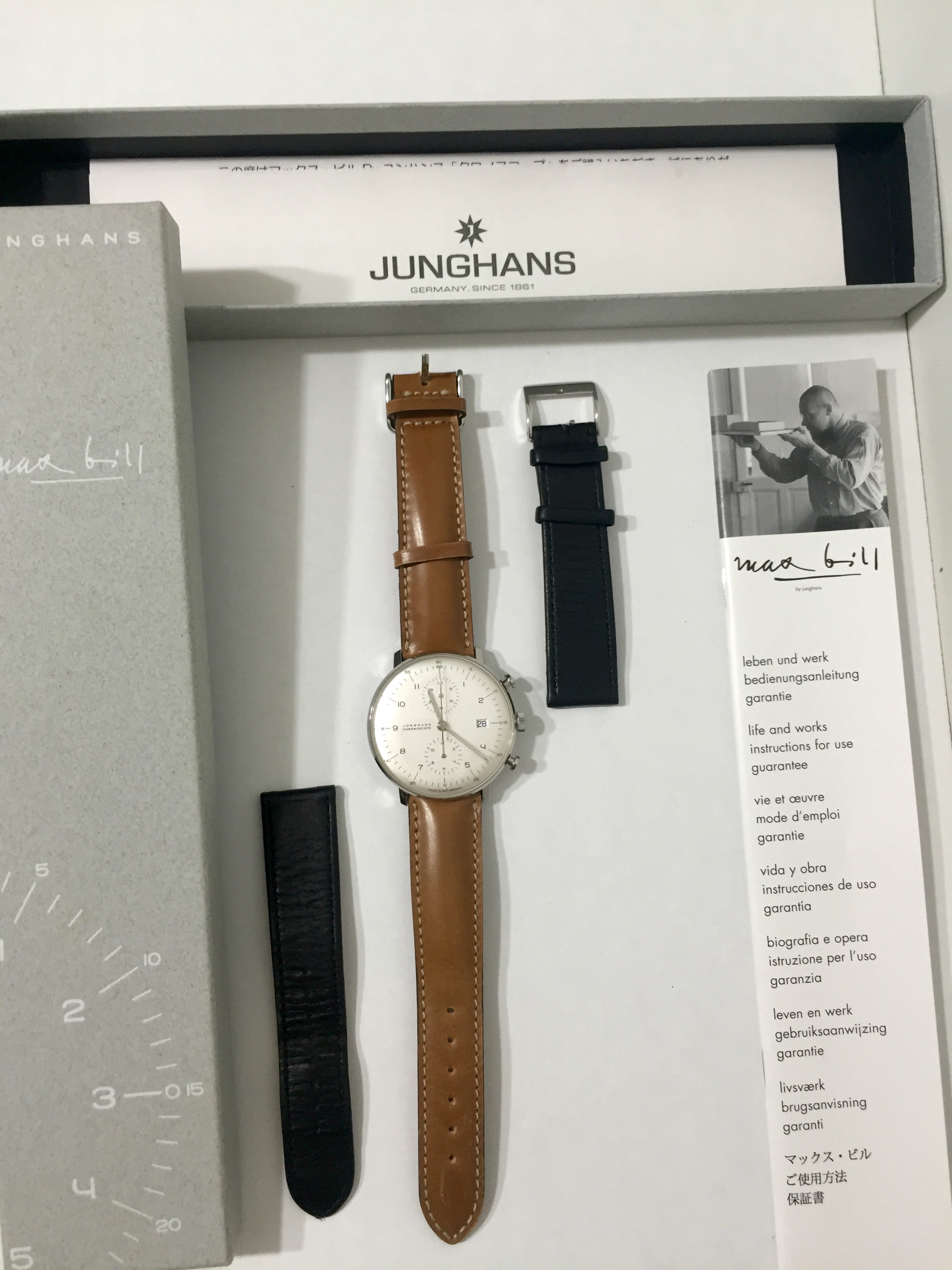 Junghans Max Bill Chronoscope Box and Papers Extra Straps