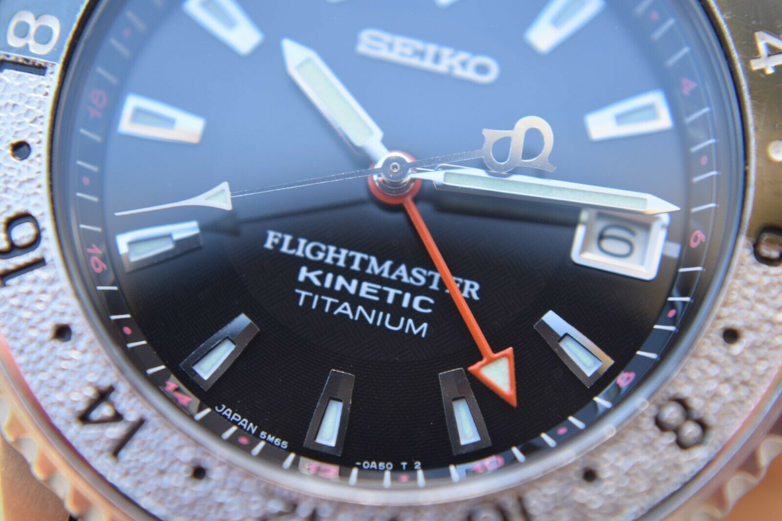 Serviced Seiko Flightmaster 5M65-0A50 Titanium GMT Watch SBDW011 