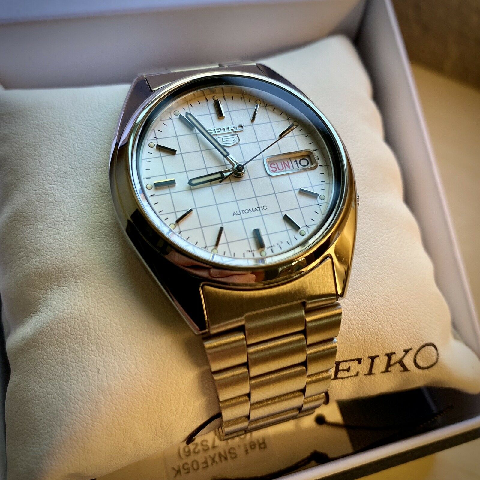 Seiko 5 SNXF05 Rare White Grid Dial with Day Date Automatic for $159 for  sale from a Seller on Chrono24