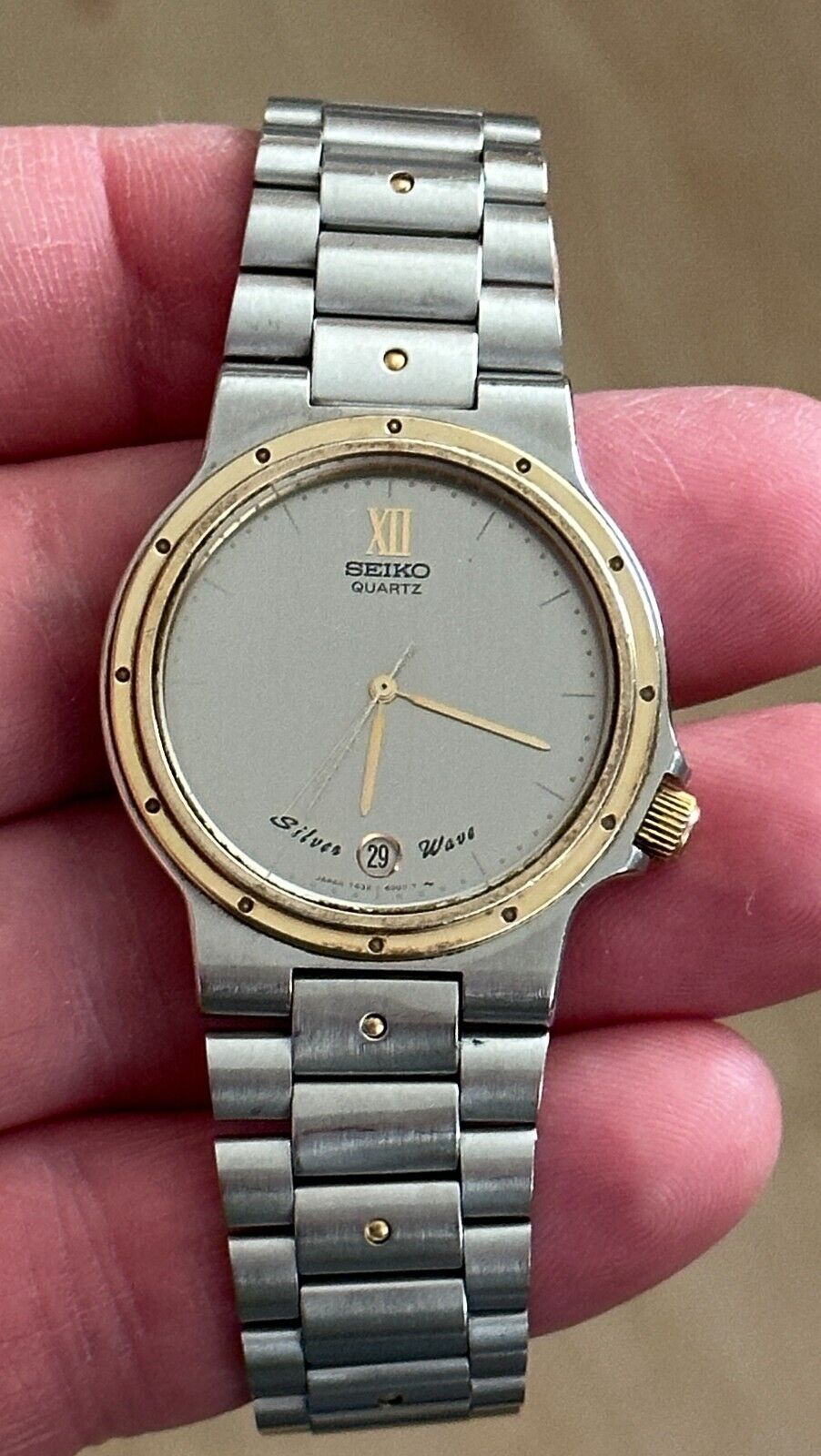 Vintage Seiko Silver Wave Watch 7432 6000 two tone Silver Gold