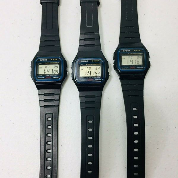 3 Vintage Casio F91W Alarm Chronograph Original Watch Early Model