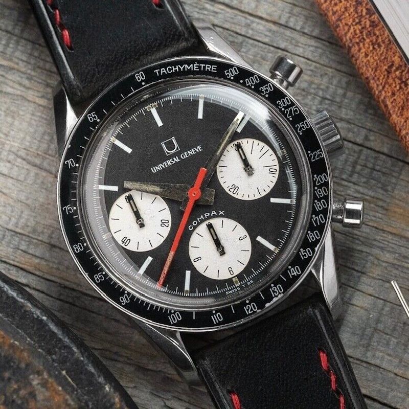 Montre Universal Genève Compax Evil Nina - Cadran Original Tritium - Valjoux 72 - 1971 - Occasion Excellente