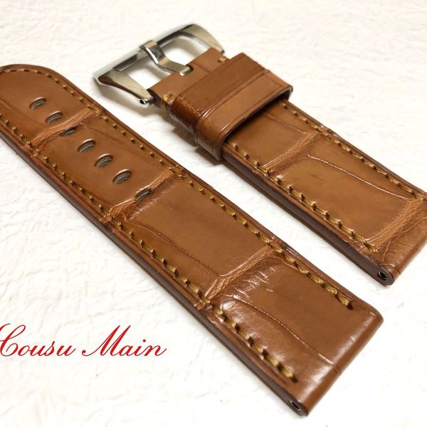 Bracelet De Montre En Cuir Véritable Noisette Façon Alligator - Largeur 24 Mm - Neuf Sans étiquette
