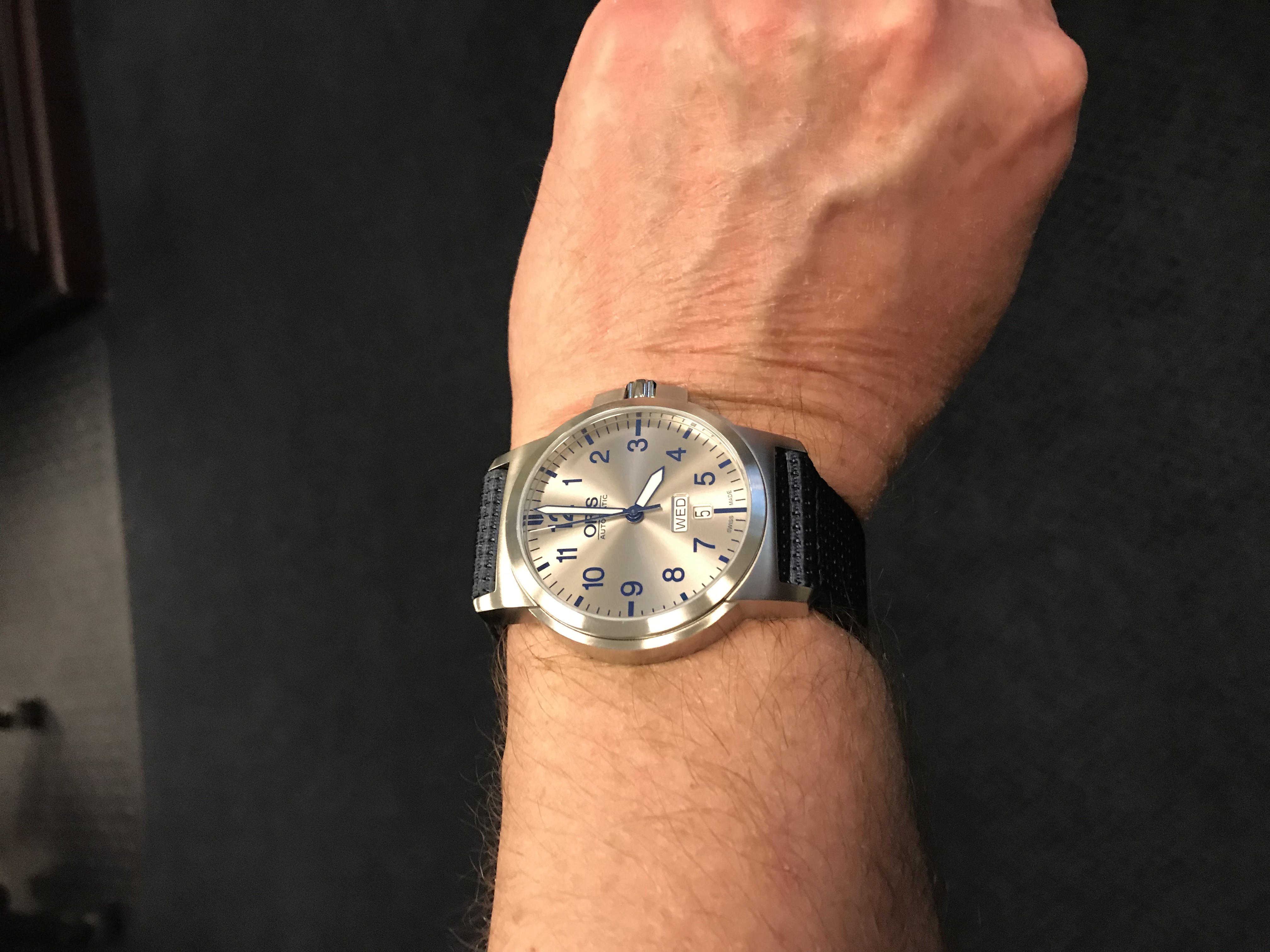 Oris BC3 Advanced Day Date As New Silver Dial Blue Numbers