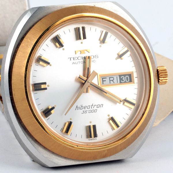 Vintage TECHNOS Automatic HIBEATRON 36,000 Wristwatch NOS with