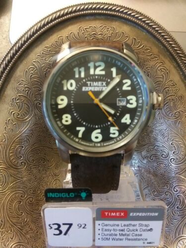 timex men's t44921 expedition metal field brown leather strap watch