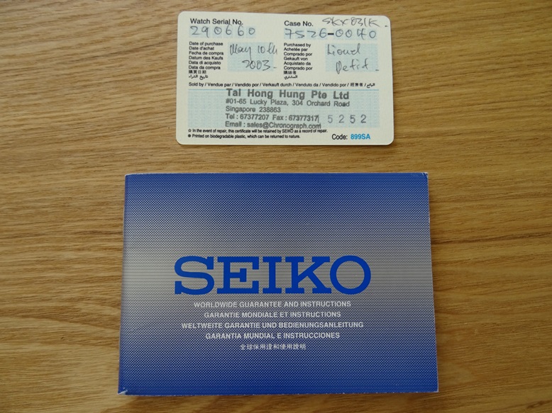 FS Seiko Diver SKX031 Instruction manual Warranty card