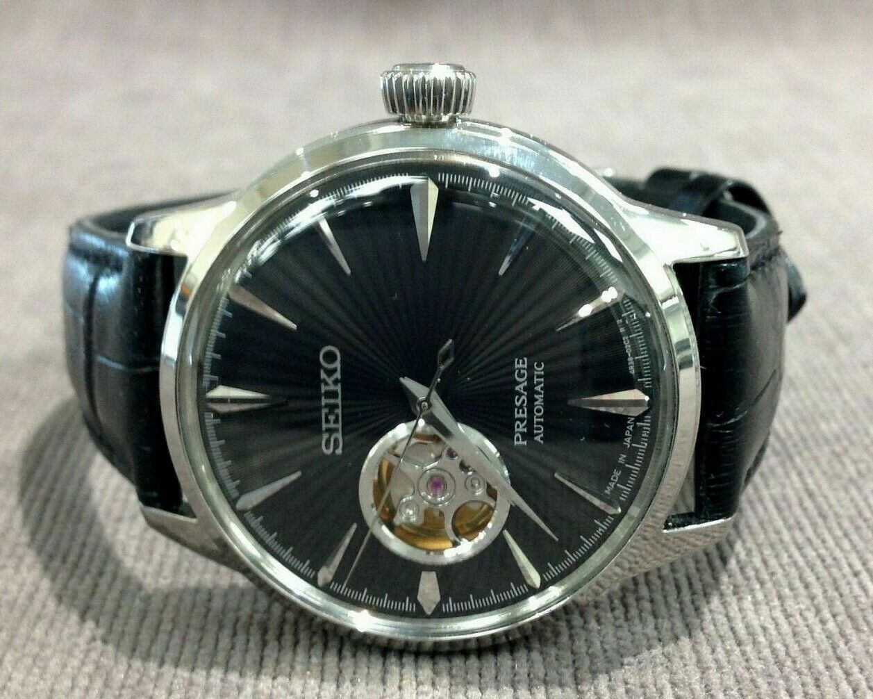 Seiko Presage Automatic Black Open Heart Leather Band Men s Watch