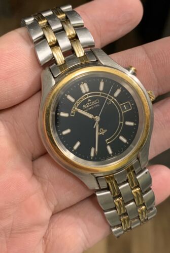 Men's Seiko Kinetic 5M42-0A19 Two Tone Black Dial Date Watch Works! L@@K |  WatchCharts