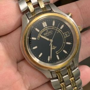 Men's Seiko Kinetic 5M42-0A19 Two Tone Black Dial Date Watch Works! L@@K |  WatchCharts