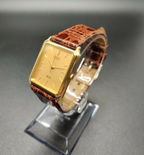 Seiko SX Rectangle Analog Quartz Watch New Battery Leather Band