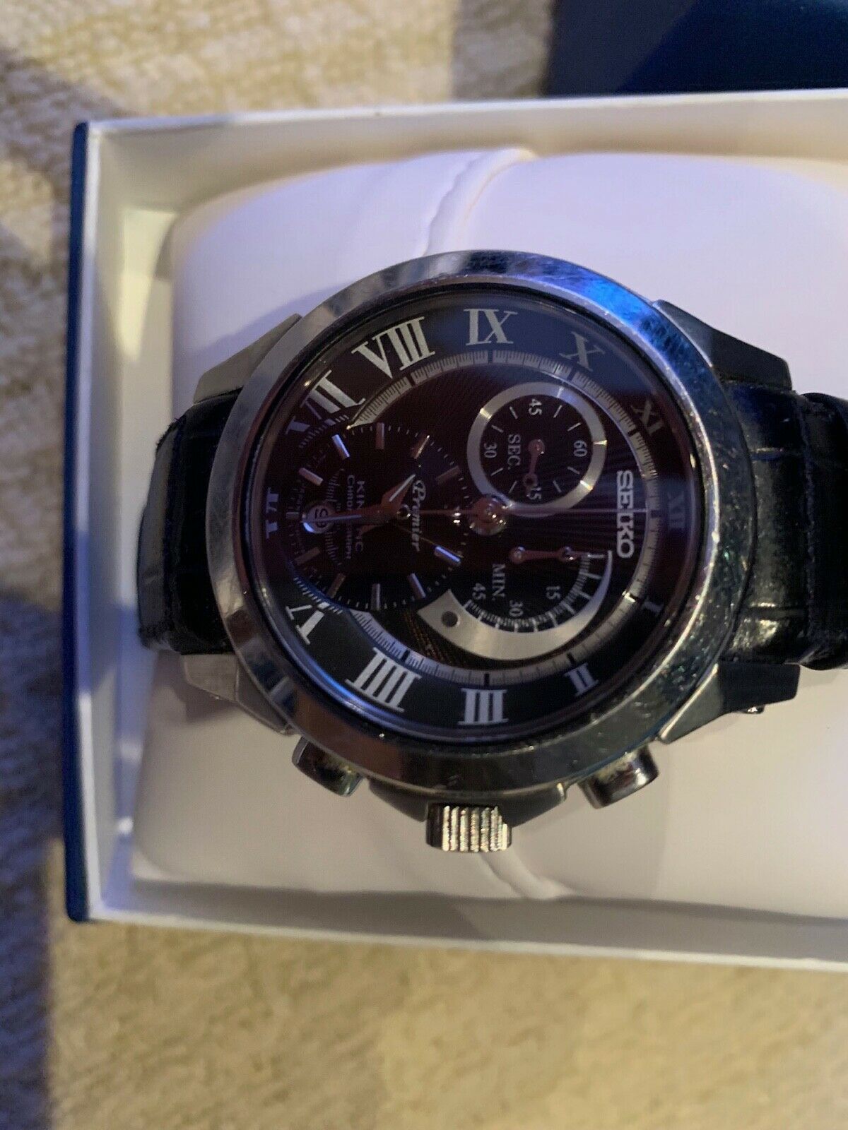 Seiko Premier SNL041 SNL041P2 Kinetic Chronograph Watch black