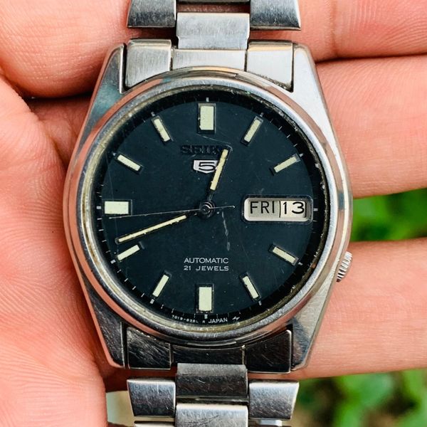 Vintage Seiko 5 Automatic 21 Jewels Stainless Steel Black Colors Dail ...