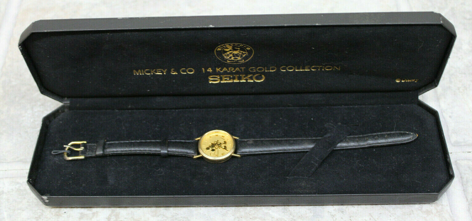 Seiko Mickey Mouse Watch 14k Solid Gold Disney Collection