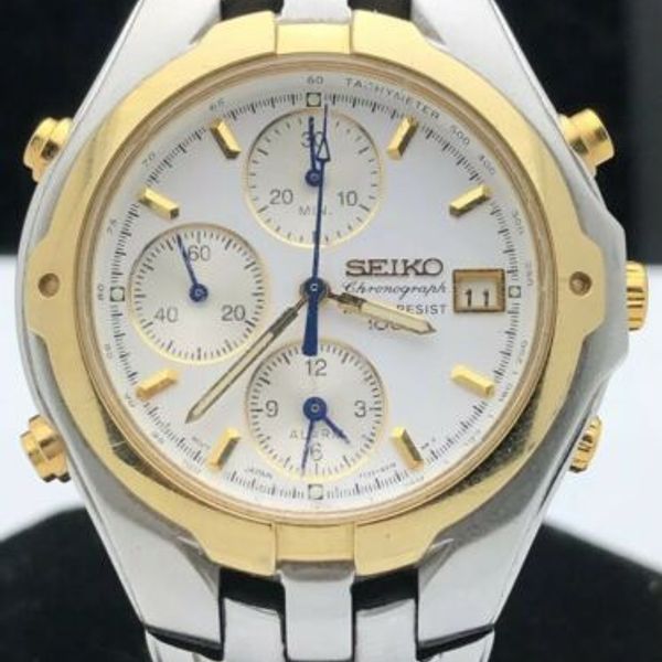 SEIKO ALARM 7T326M90 CHRONOGRAPH MEN'S WRISTWATCH WATER RESIS 100M TWO