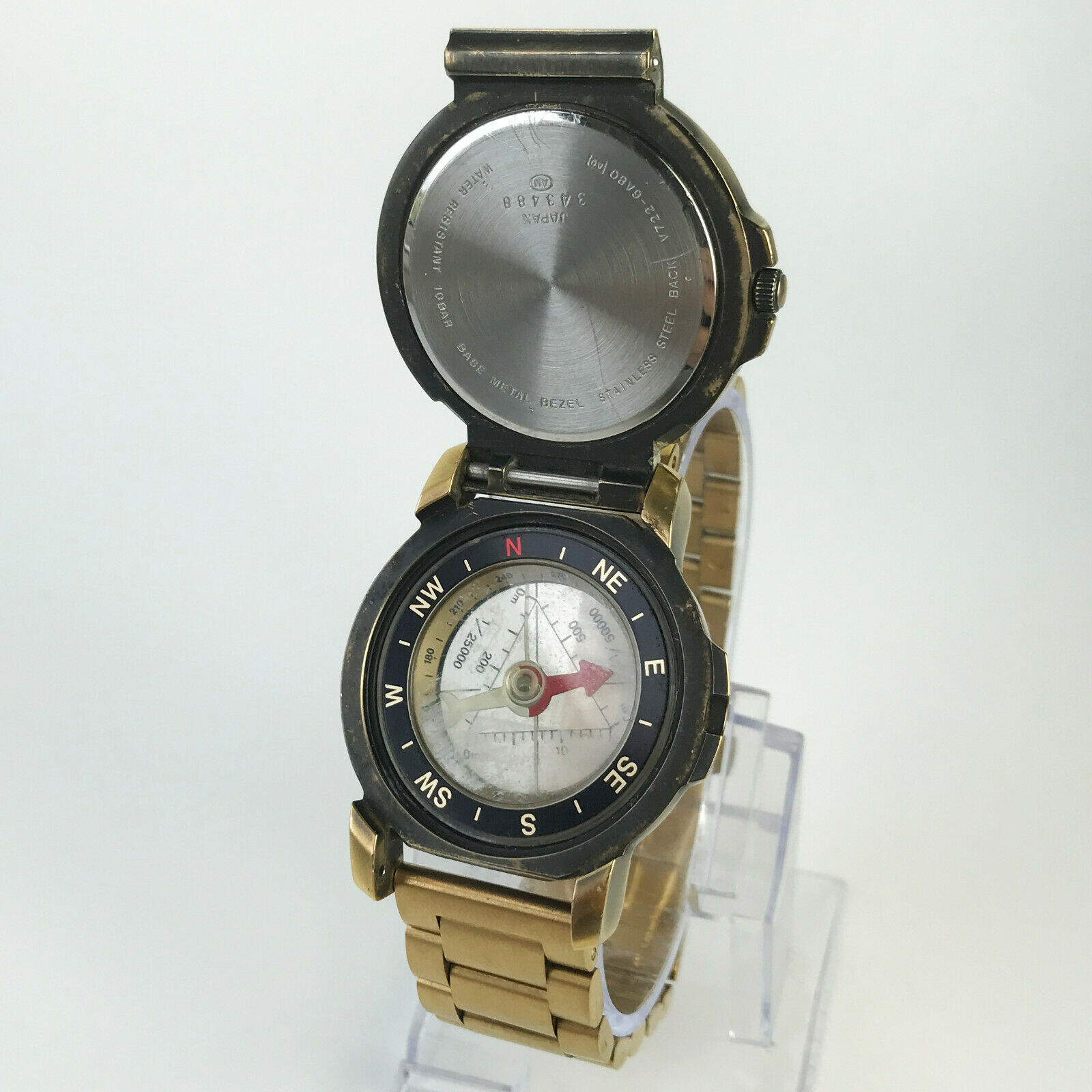 Vintage SEIKO ALBA Field Gear Compass watch V722-6A80 gold