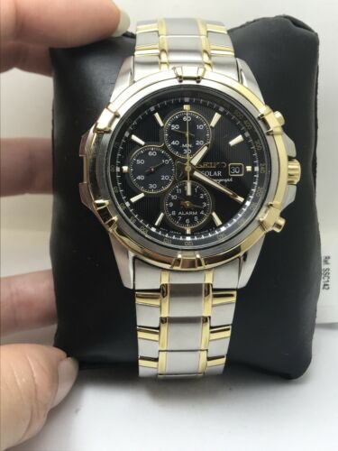 Seiko SSC142 Men s Solar Chrono Black Dial Two Tone Stainless