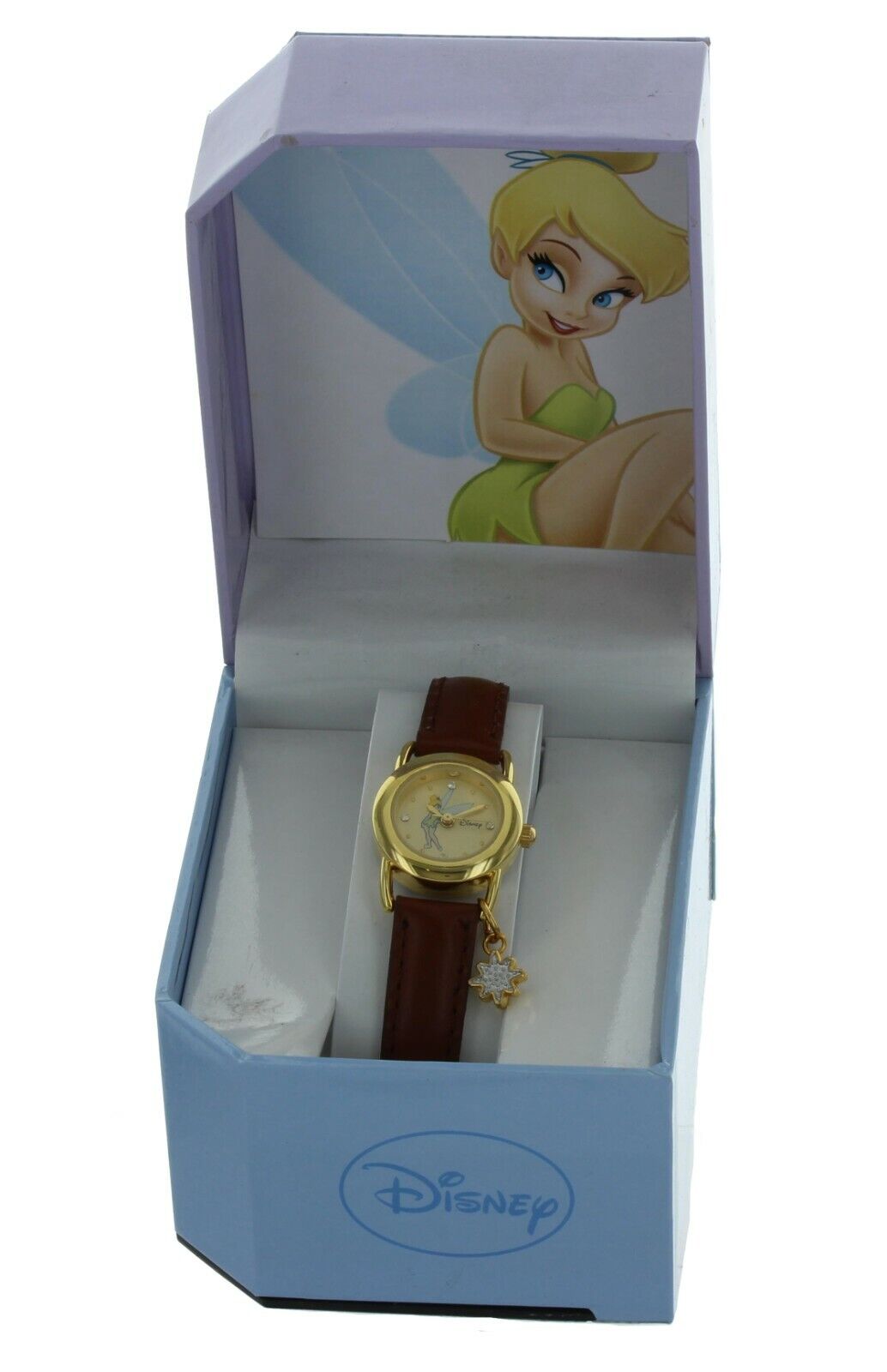 Girls cute DISNEY Tinkerbell watch brown leather band, gold tone case  TNK293 | WatchCharts