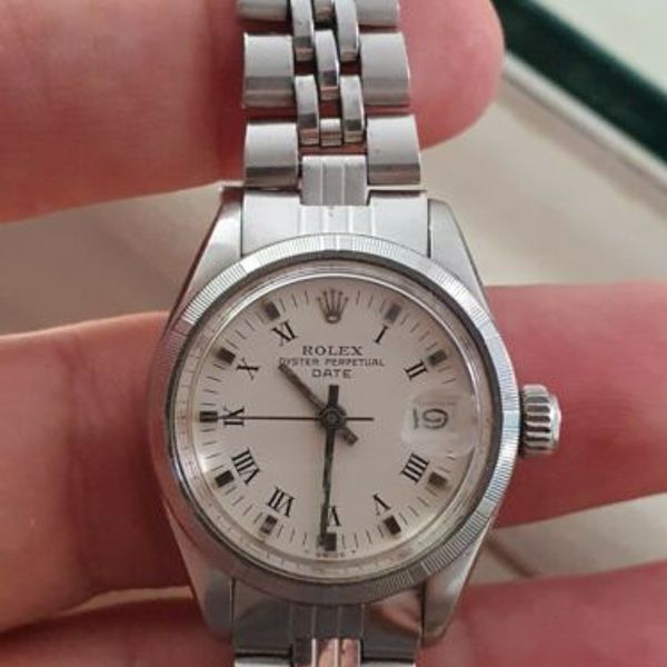 Rolex Date Oyster Perpetual White roman dial Women's Watch 6919