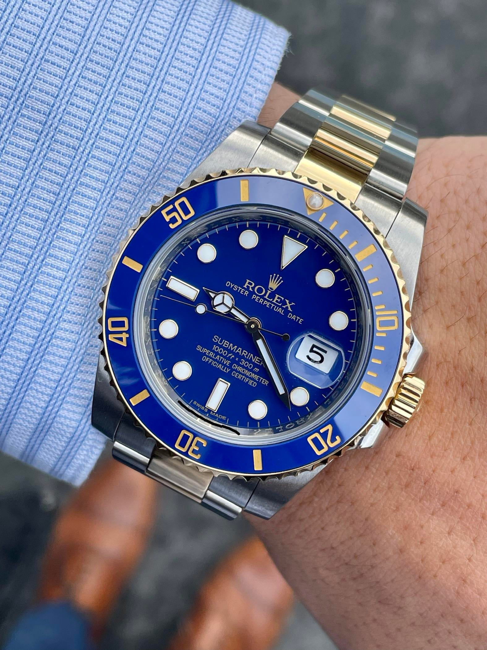 WTS 2011 Rolex Submariner Two Tone Flat Blue Dial 116613LB with