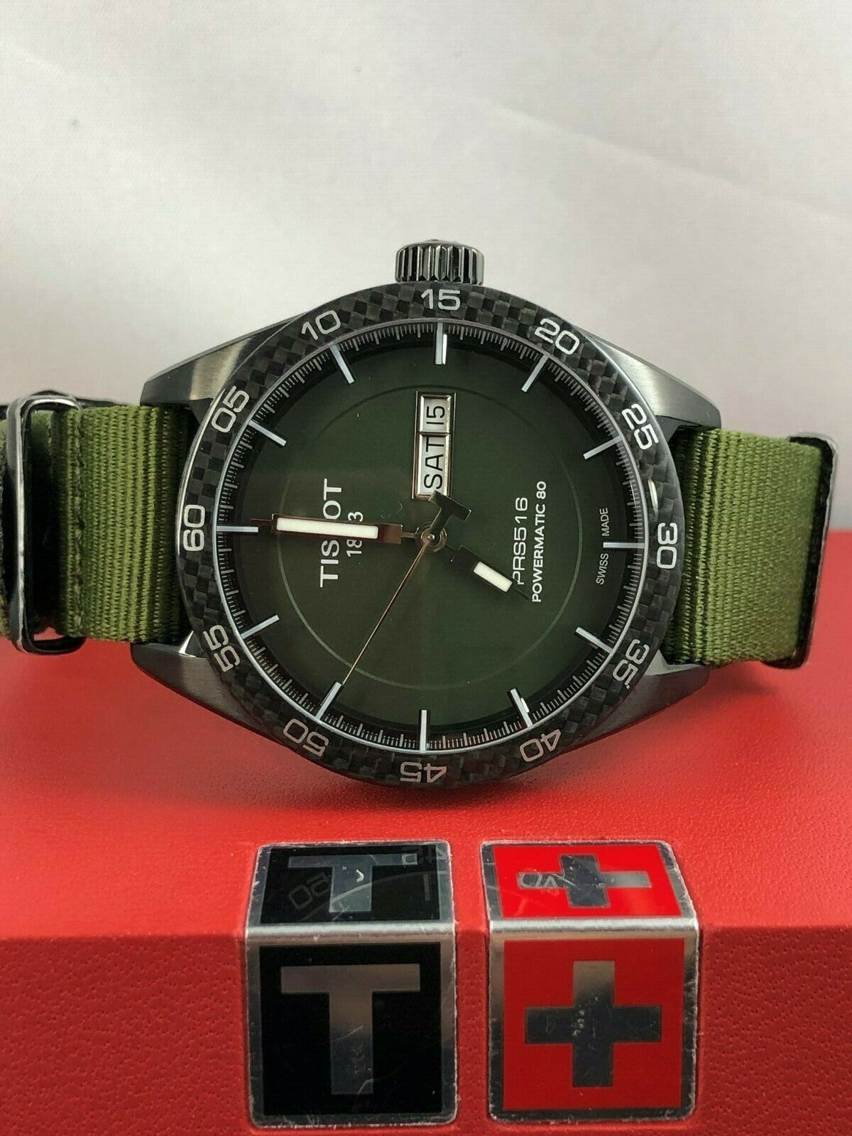 NEW Tissot Swiss PRS516 Powermatic 80 Green Fabric Strap Watch