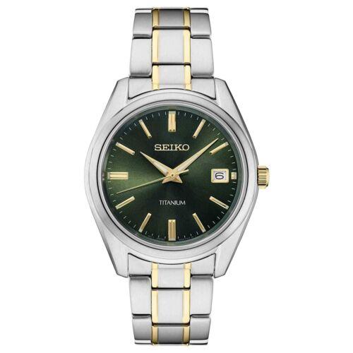 Seiko Men's Watch Discover More Quartz Green Dial Two Tone Bracelet ...