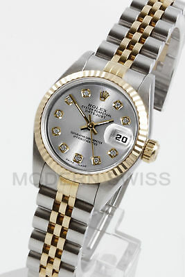 Rolex Ladies Datejust Gold Steel Silver Diamond Fluted Jubilee 2tone Perpetual Watchcharts