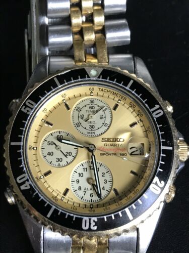 Vintage 90's Seiko Quartz Chronograph Sports 150 Alarm Watch Model