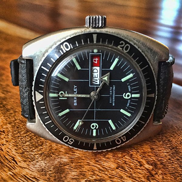 Vintage Bradley Swiss Mechanical Diver Watch with Tropic Strap