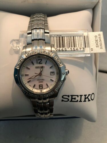 Seiko SXDE19 Coutura Diamond Mother-of-Pearl Dial Silver Tone