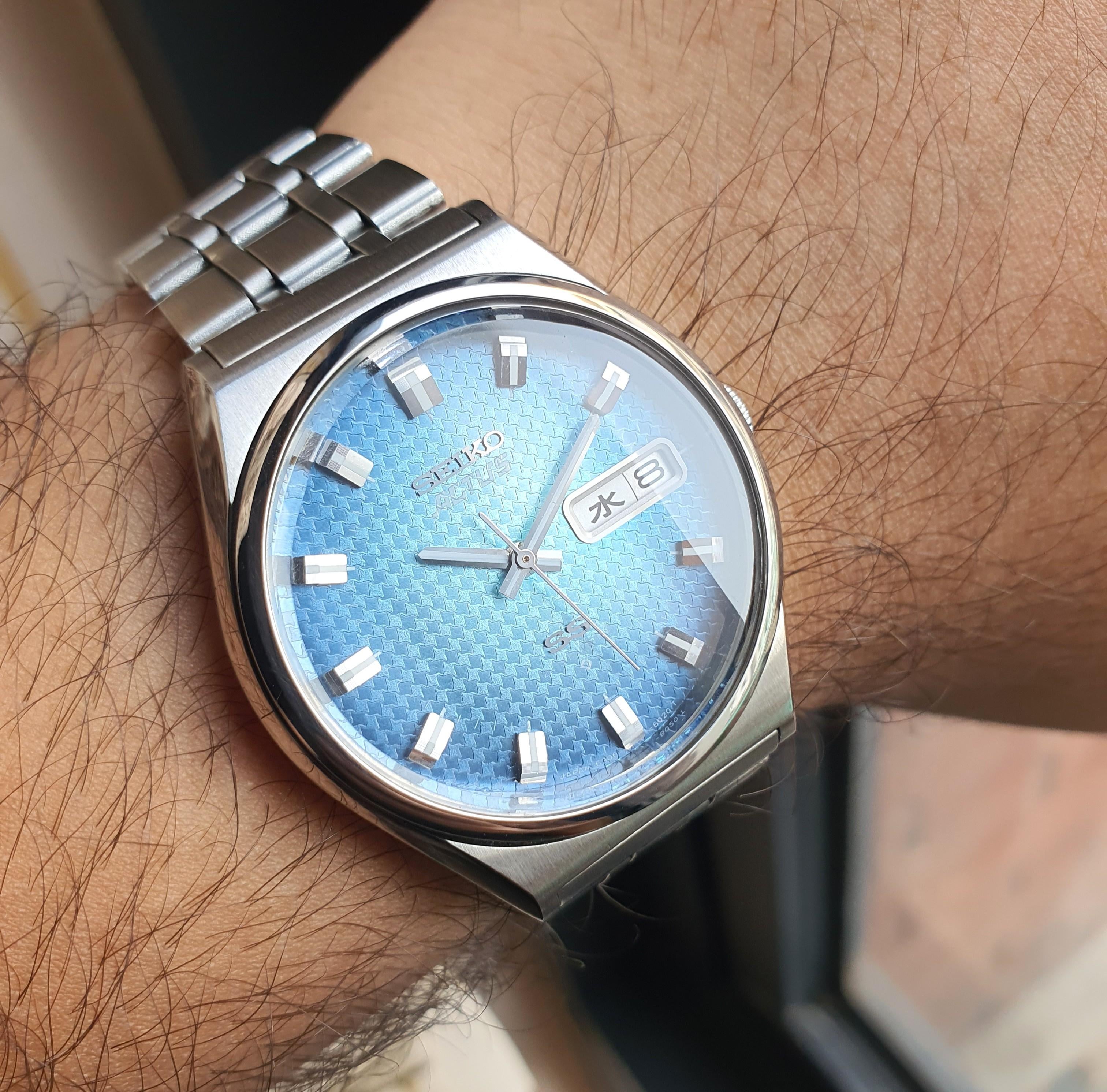 【ビンテージ】SEIKO アクタス　S Sマーク　自動巻き　6306-8030 セイコーアクタス 1976年製 Ref.6306-8030 ブルーダイヤル
