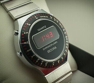 Vintage SICURA Chronoflash LED digital watch by Breitling very 