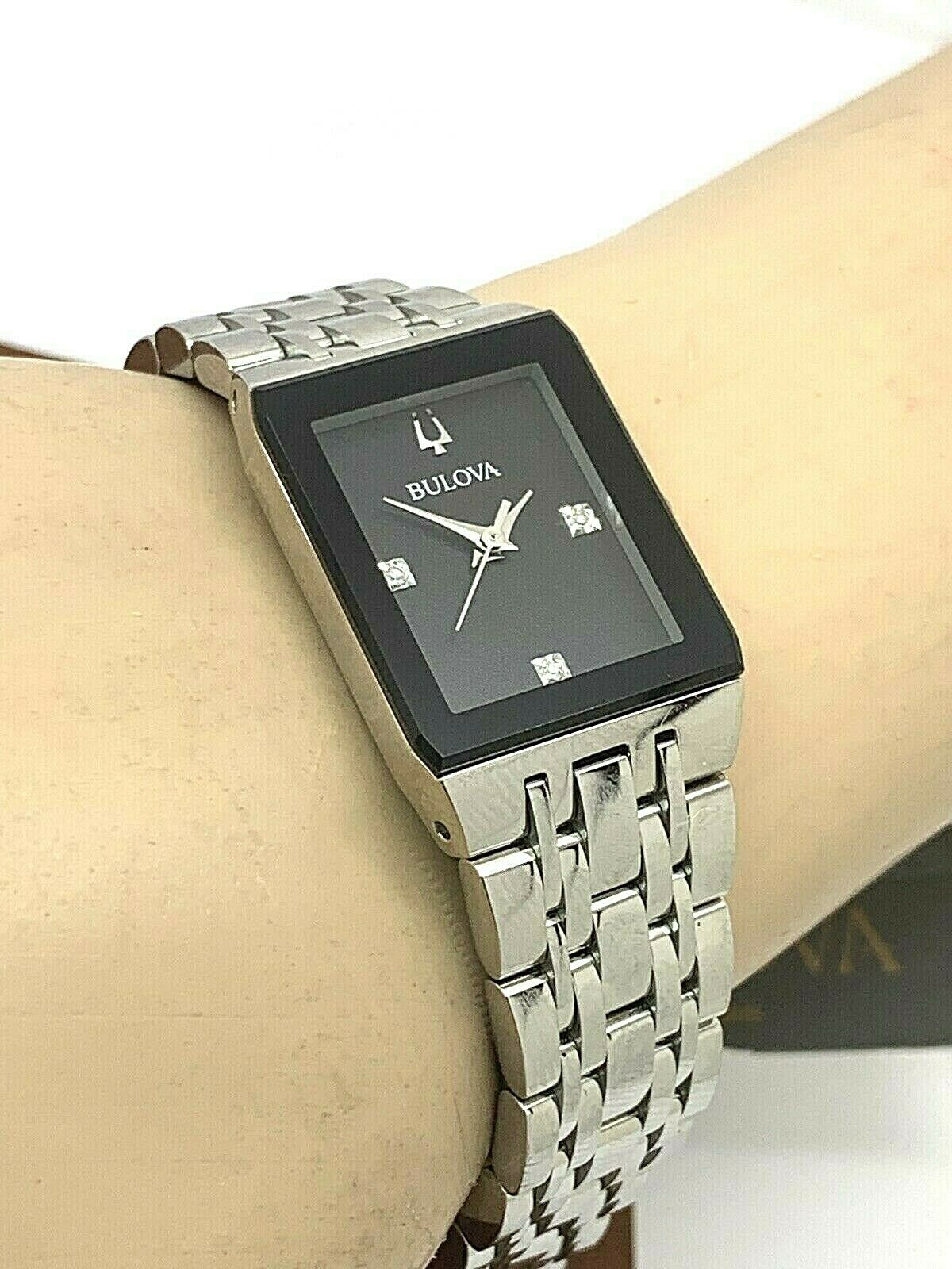 Bulova Womens Watch 96P202 Silver Tone Stainless Steel Black Dial