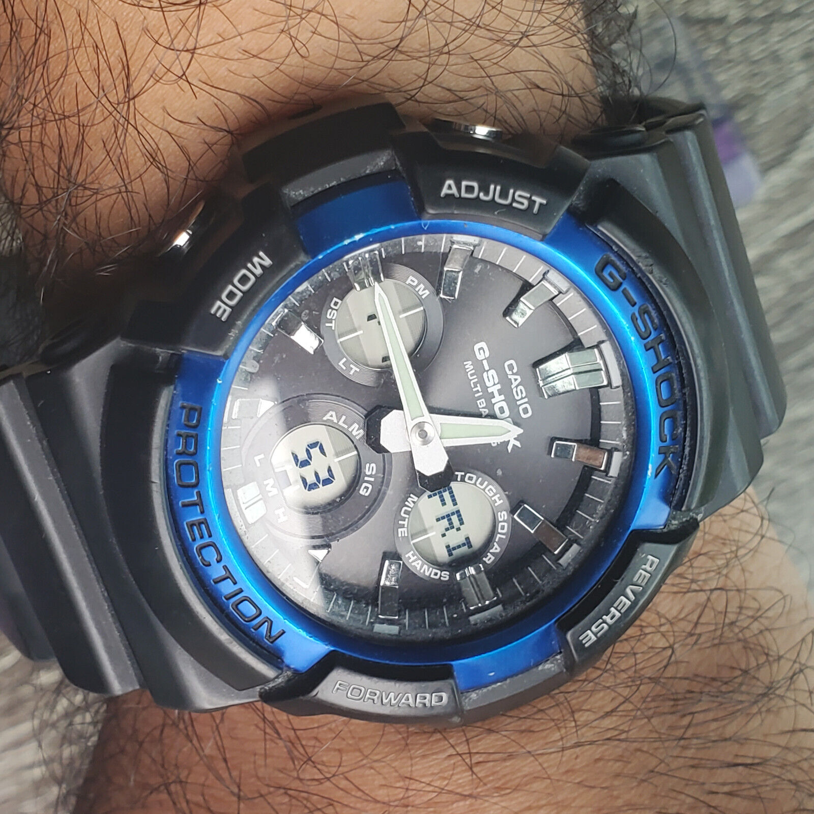 Vintage Casio Gshock Tough Solar Wave Ceptor 5444 GAW 100B Blue 