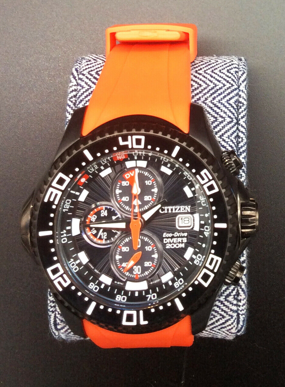 CITIZEN MENS PROMASTER DEPTH METER CHRONO ORANGE DIVERS WATCH