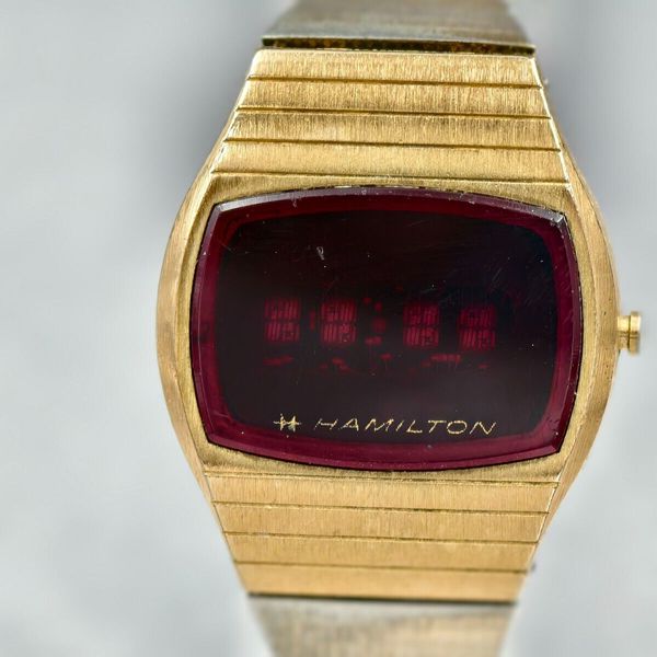 Hamilton Red Led Watch Rare Hamilton 1970s QED Ladies Gold Tone Red LED Digital Watch, Works ...