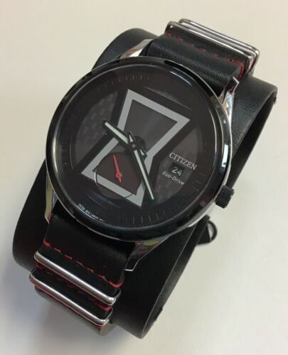 CITIZEN Eco-Drive MARVEL Black Widow Black Leather Strap WATCH