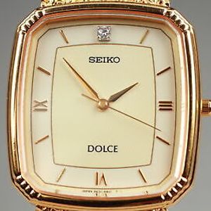 Seiko セイコー Dolce 5E31-5A90 ゴールド ダイヤ Seiko Dolce 5E31-5A90 28mm Gold Diamond Qz Unisex Watch