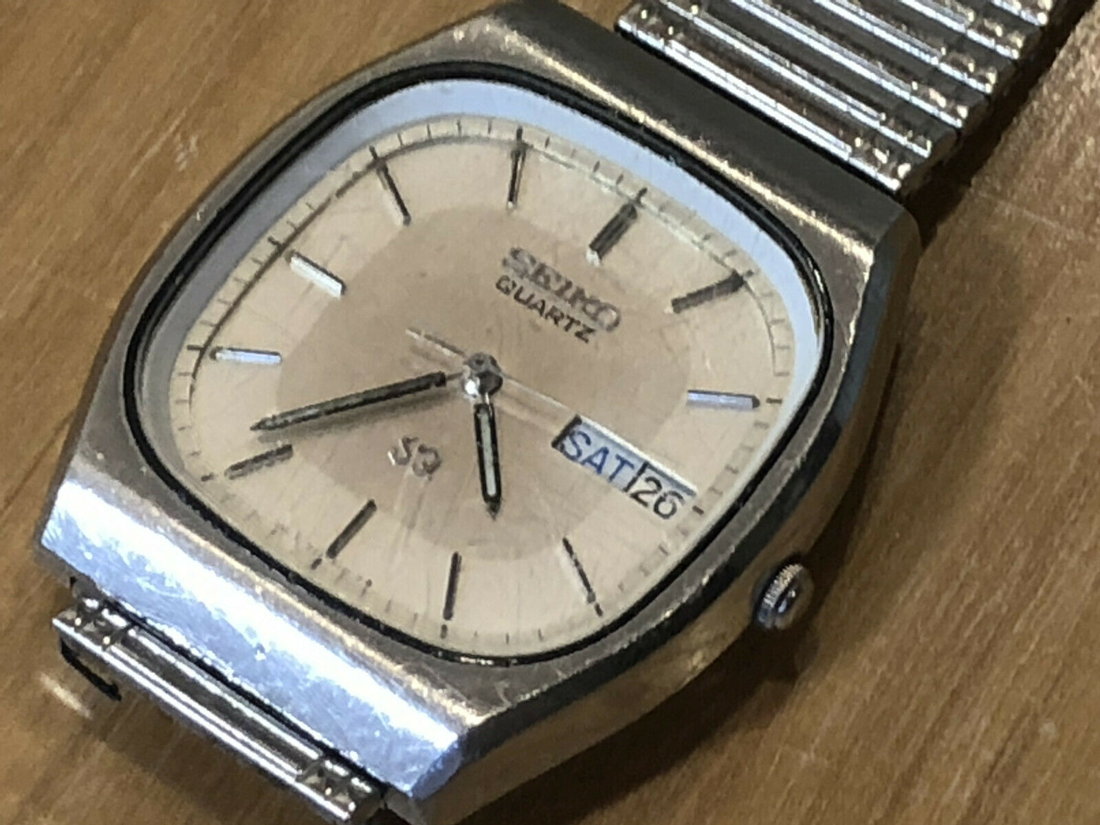 Vintage Seiko SQ Rectangular Stainless Steel Quartz Wrist Watch