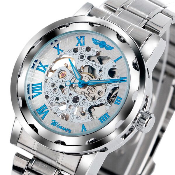 WINNER Luxury Stainless Steel Band Mechanical Handwinding Skeleton