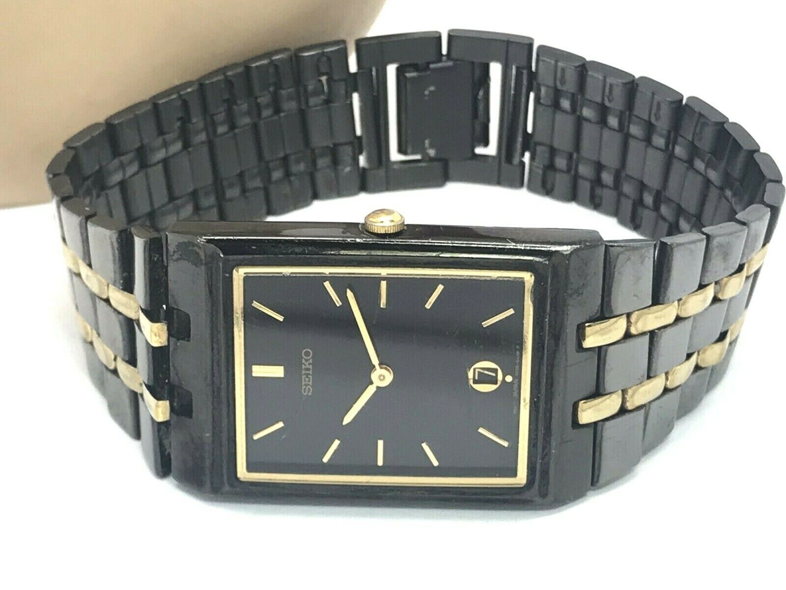 Seiko Quartz Two Tone Gold & Black Steel Men's Watch Black